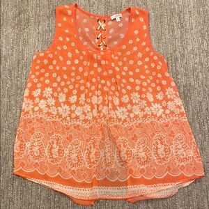 Charming Charlie Relaxed Orange Tank Top with Tie Front